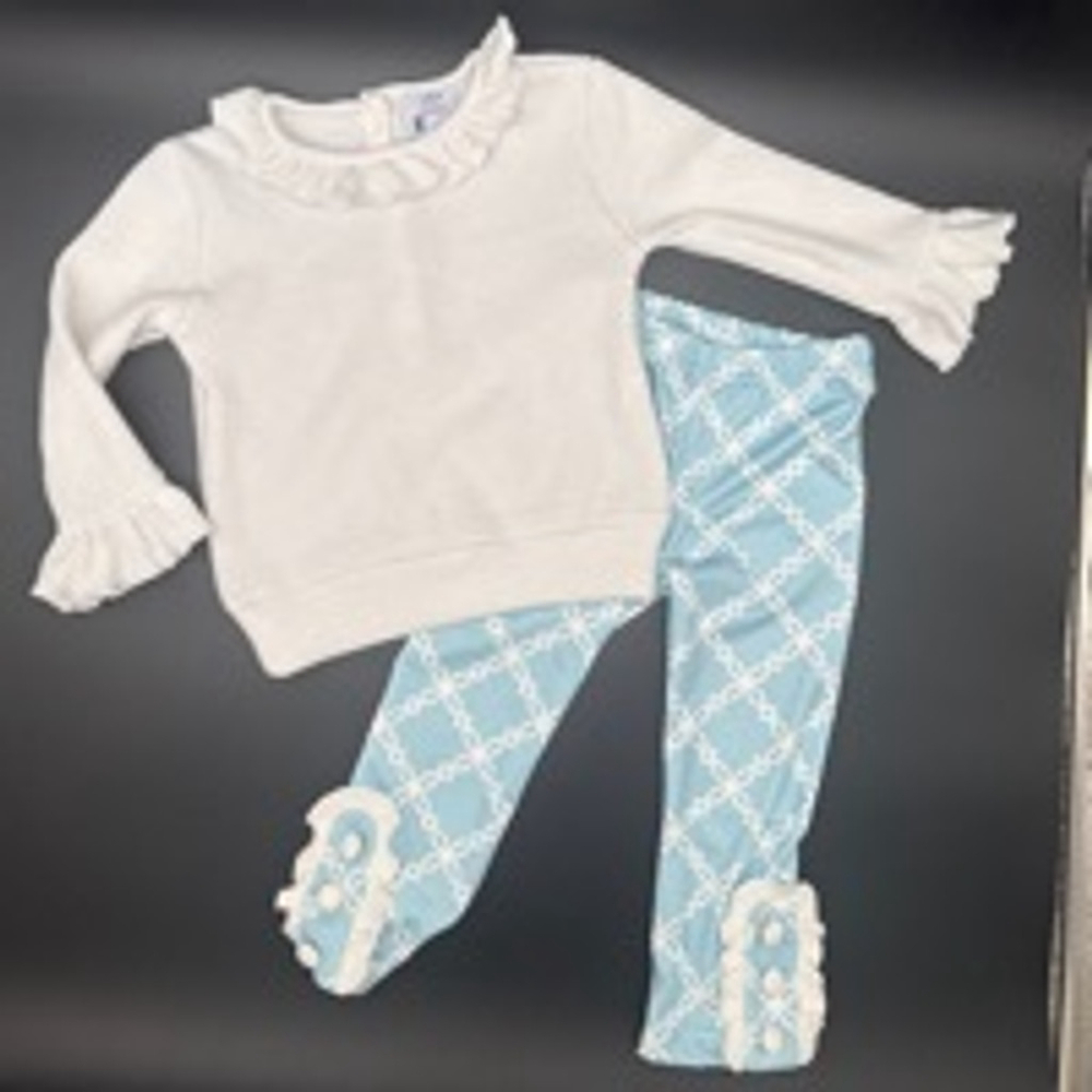 Girls Sweet La Rose Sweater Outfit Set Size 2T White & Blue